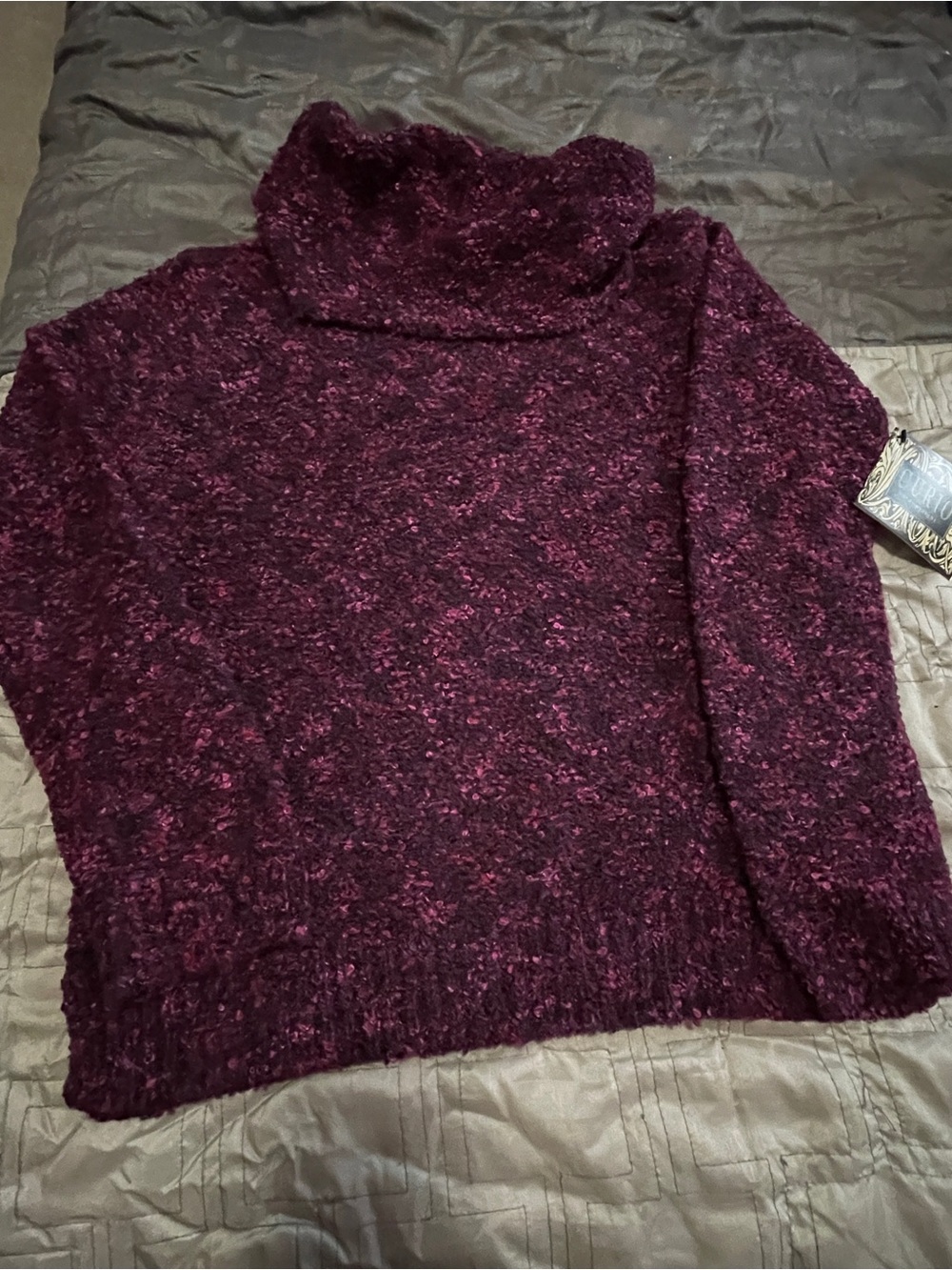 Plush Popcorn Knit Turtleneck Sweater in Deep Plum